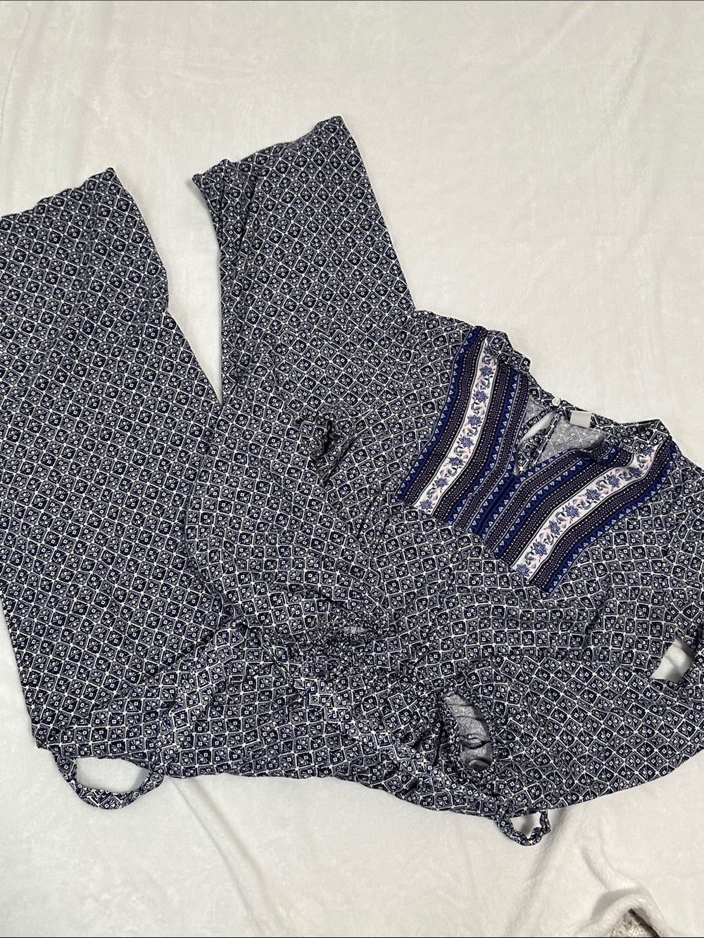 Old Navy Navy and White Printed Jumpsuit